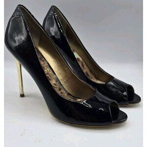 Sam Edelman Women's Black Patent Leather Peep Toe Heels Shoes Metal Heels Size 8